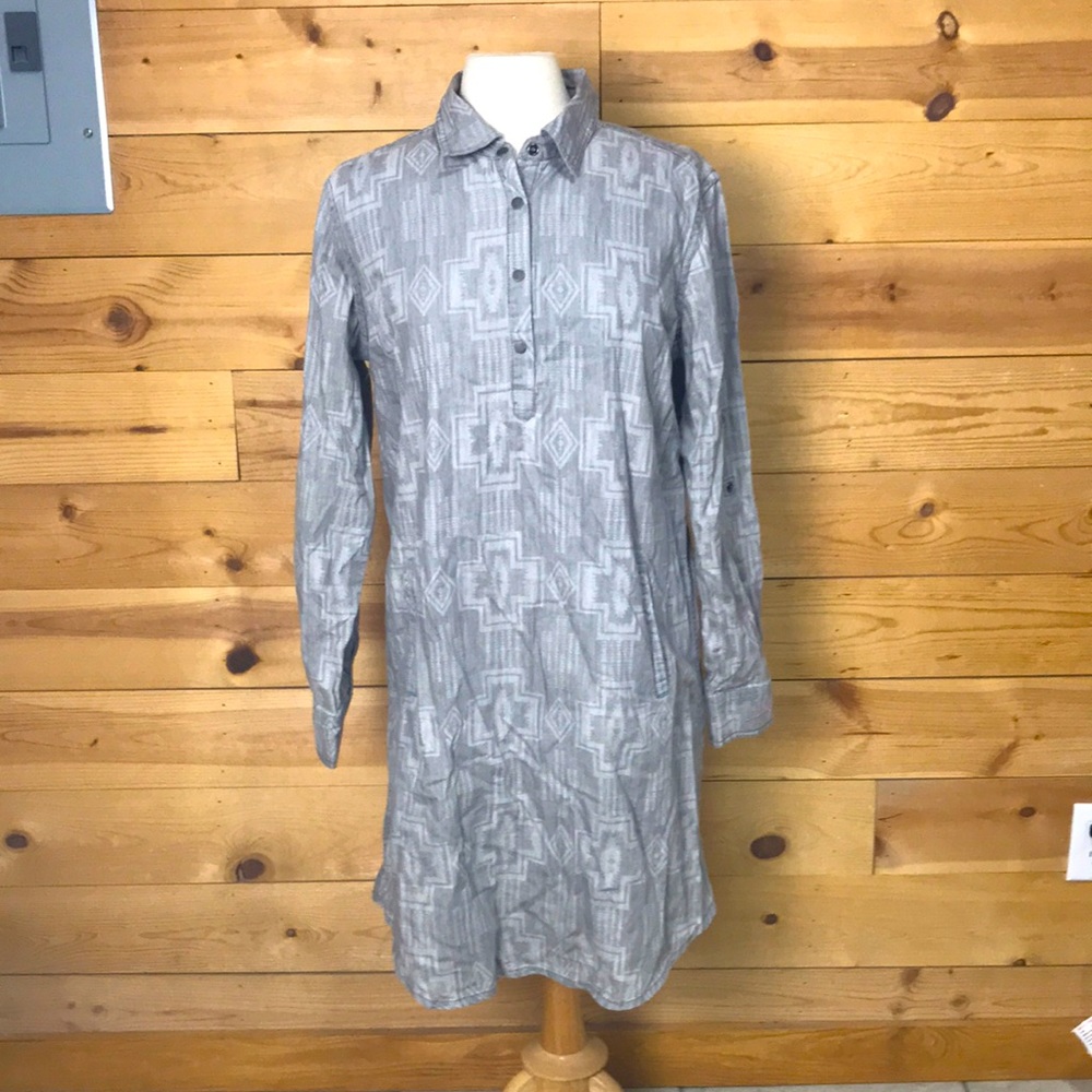 LAST CALL NWT Ryan Michael gray cotton aztec long sleeve western dress LARGE